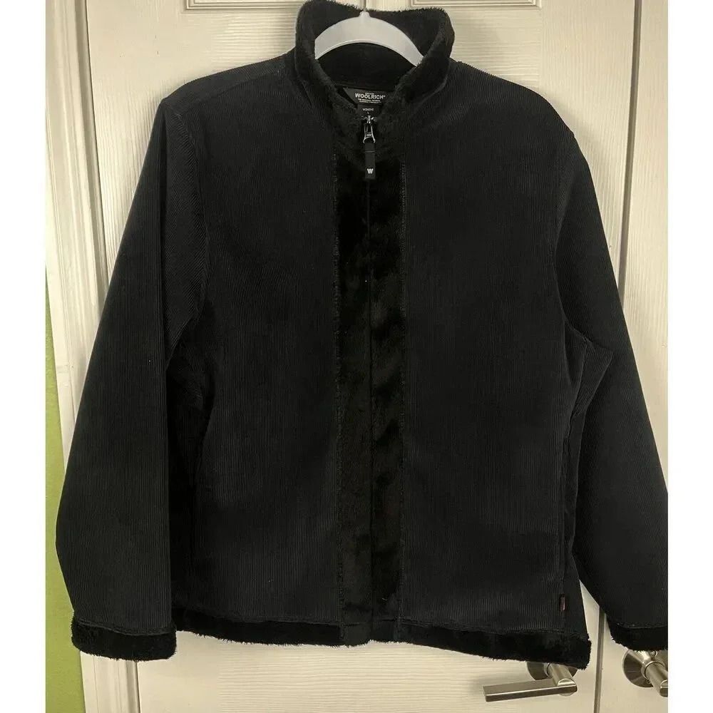 Woolrich Black Corduroy Faux Fur Trim Jacket Women’s Size Large